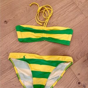 Ralph Lauren Green and Yellow Striped Bikini Set. Top Size XS. Bottom Size S.